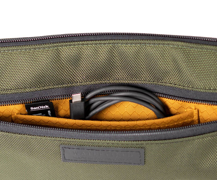 External pocket for power, game cards, etc.