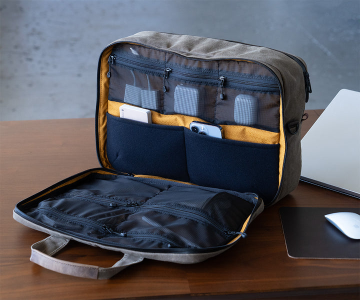 Tech folio section organizes assorted gear