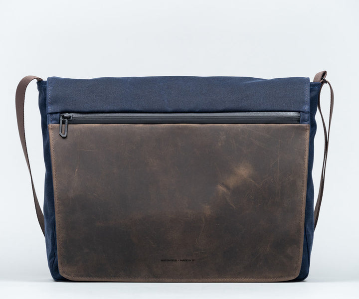 Navy Waxed Canvas + Chocolate Leather