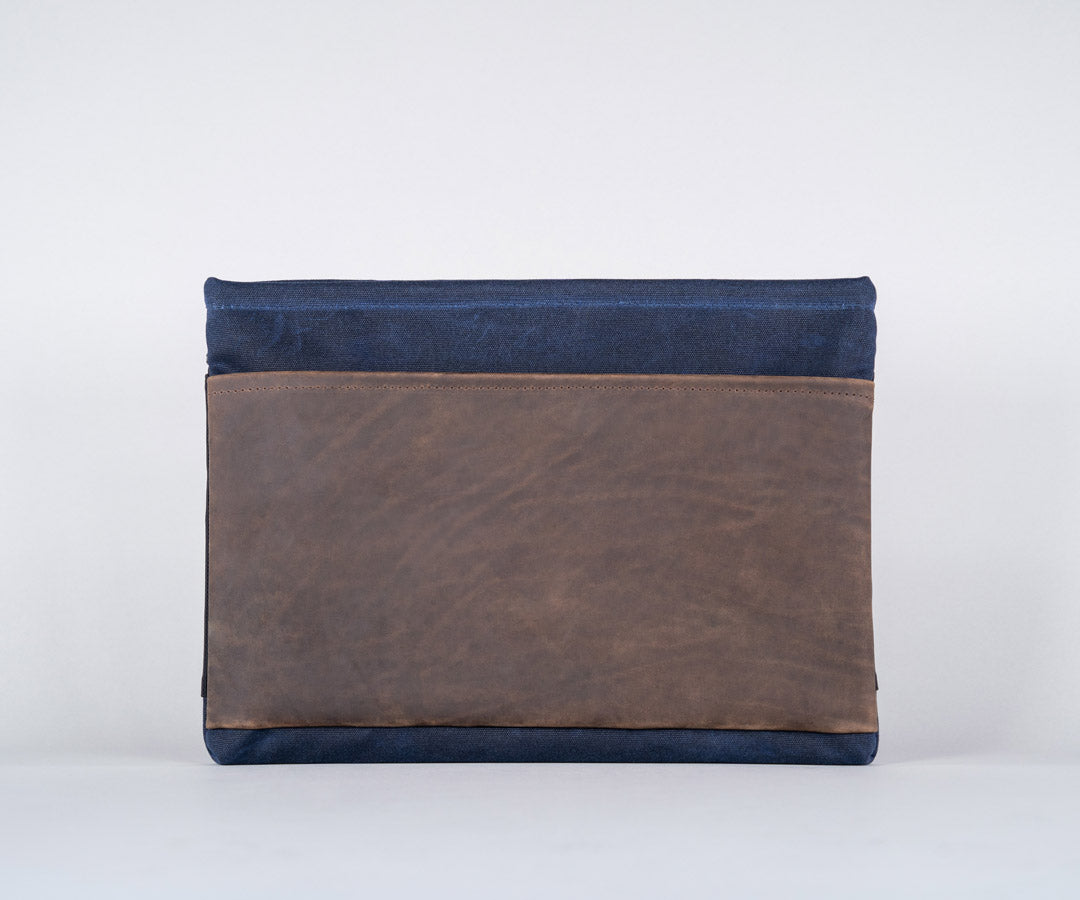 Blue Waxed Canvas with Chocolate Leather