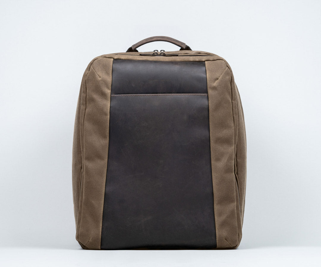 Waxed canvas with chocolate leather