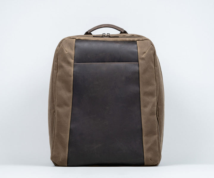 Waxed canvas with chocolate leather