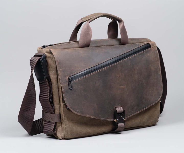 Available in waxed canvas and chocolate leather only, one size