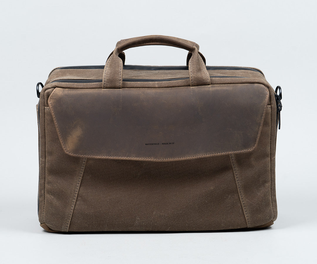 Waxed canvas with chocolate leather