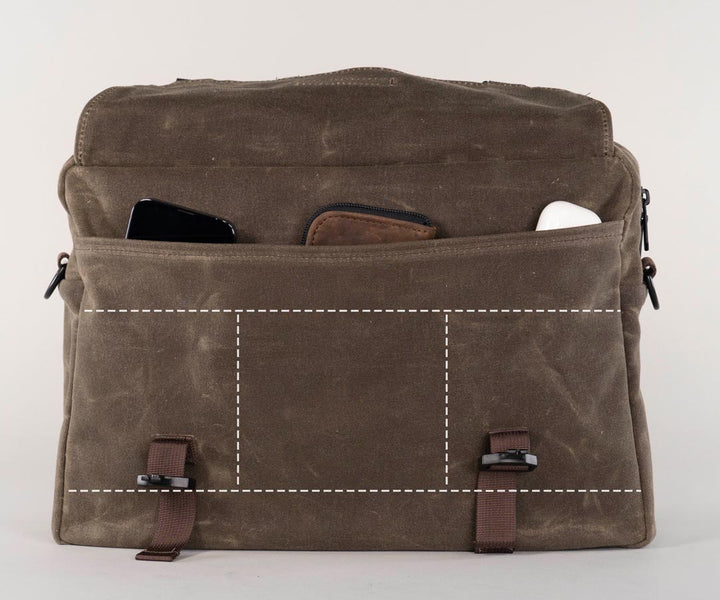 Front organizational pockets underneath the flap