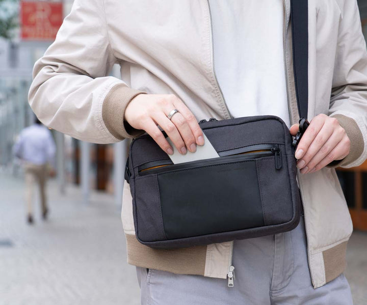 Zippered front pocket for frequently-accessed items