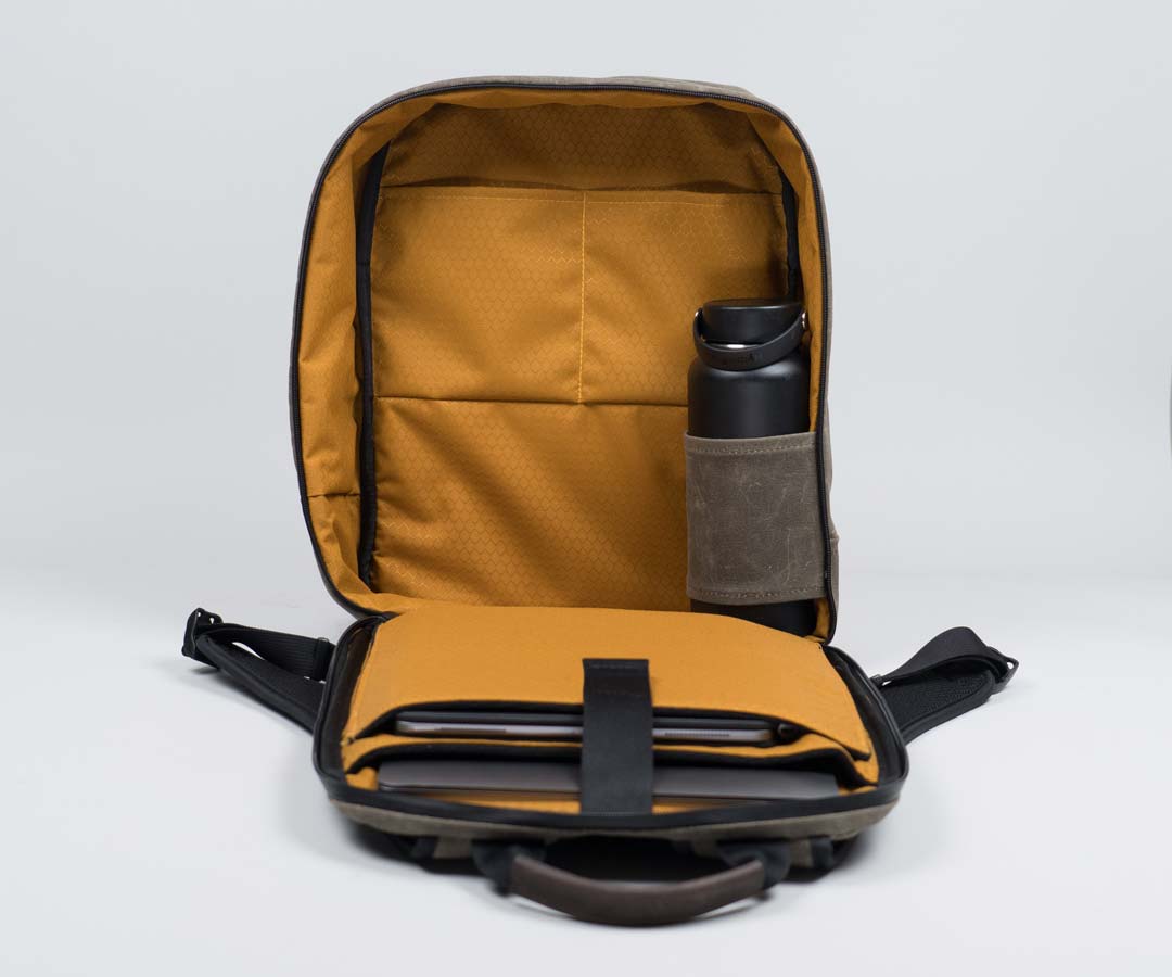 Tech Folio Backpack Standard Ballistic Nylon w Chocolate Leather by Waterfield Designs Mens Leather Backpack Backpacks Made in USA