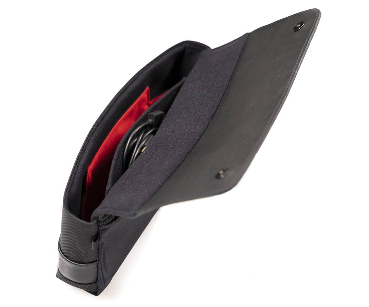 Padded interior, dual-leather flap, magnetic closure
