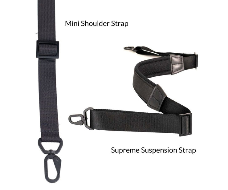 OPTIONAL: 1" Mini Shoulder Strap ($20) or 1" Suspension Strap ($44) sold separately.