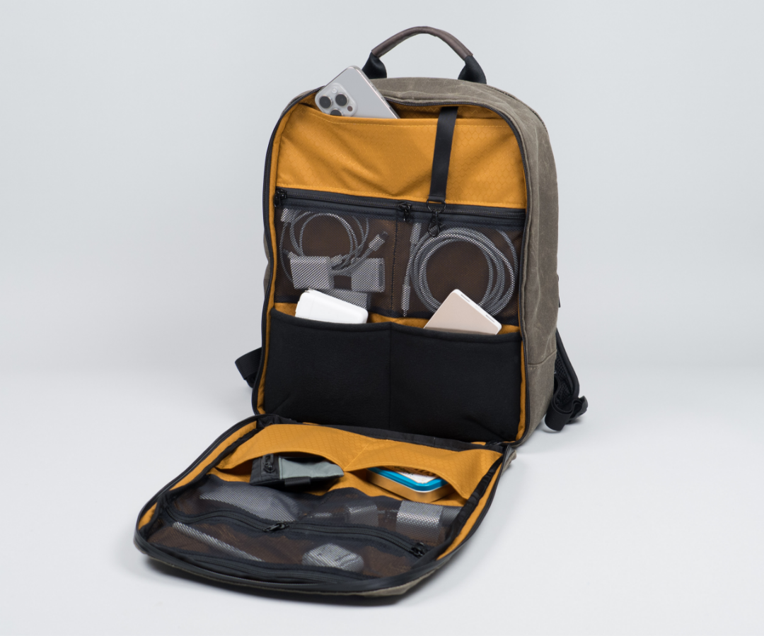 Tech backpack top with charger
