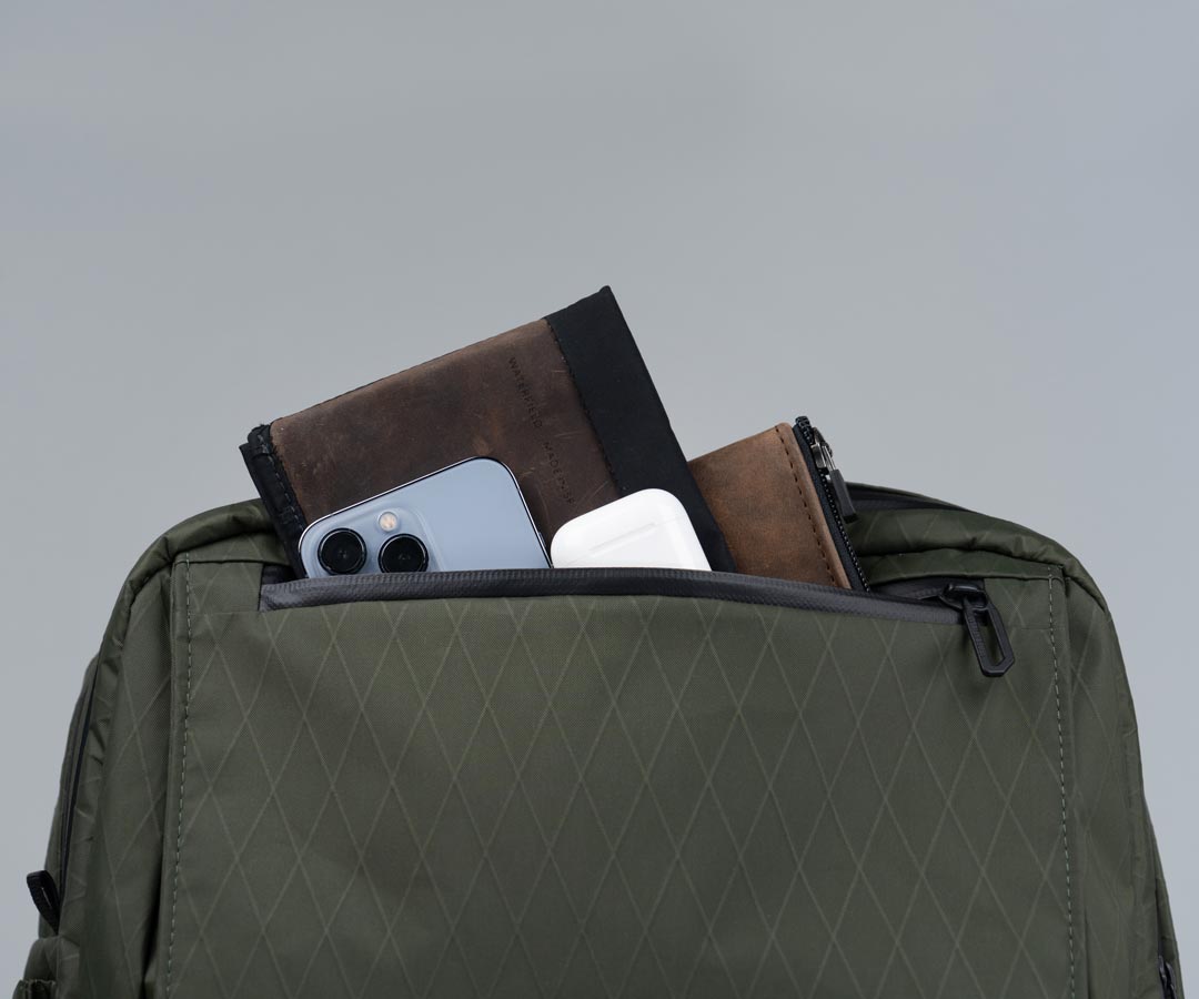 Frequently-accessed items go in the top pocket