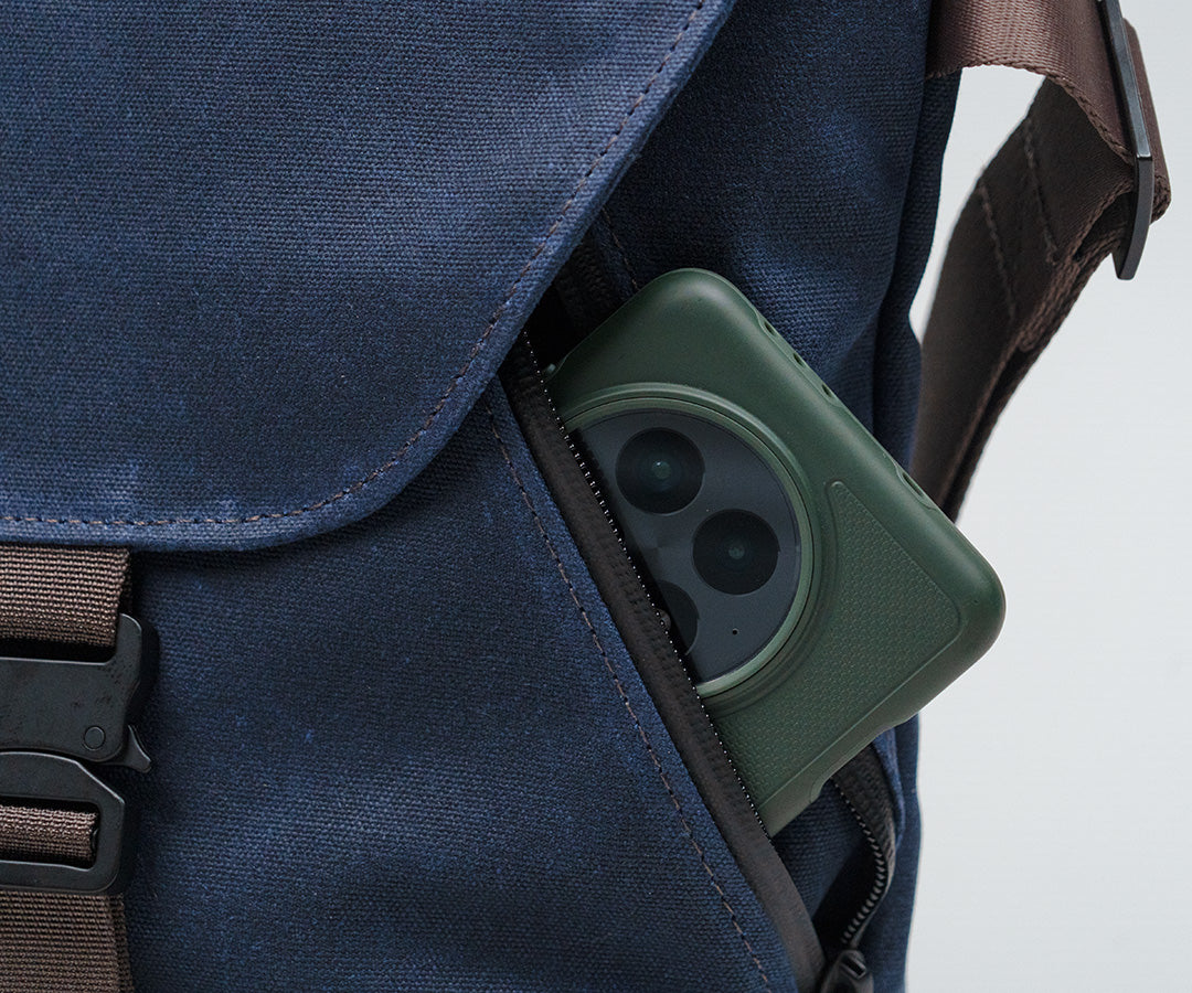 Angled front pocket for easy access without opening the flap
