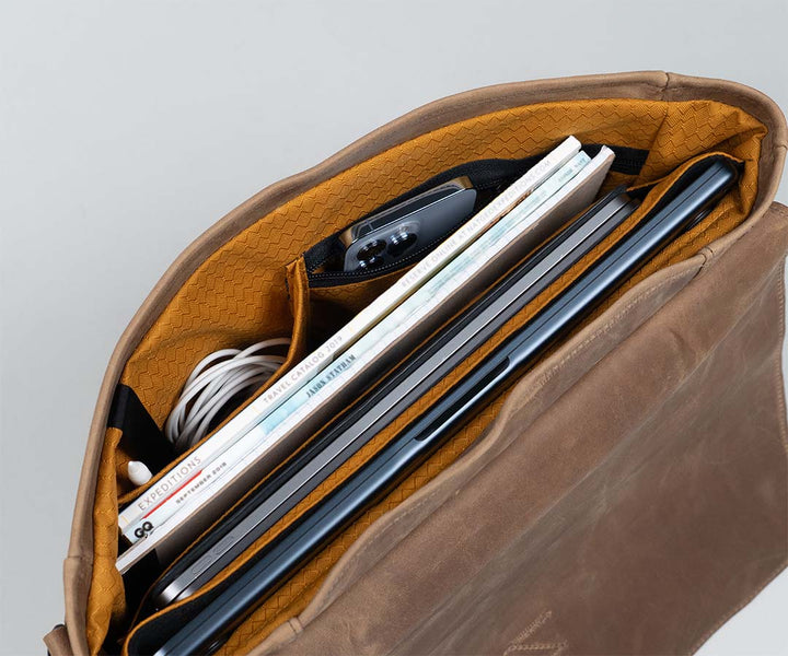 Two deep organizational pockets (one zips closed) 
