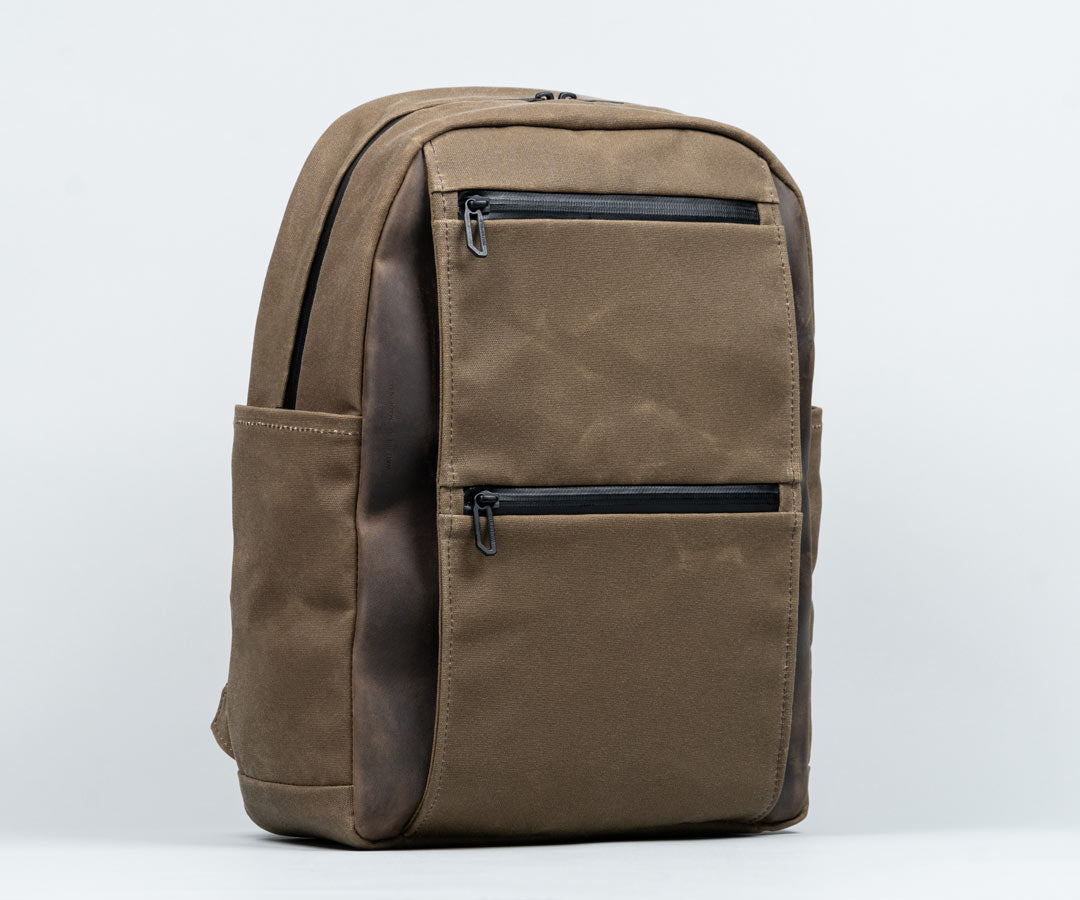 Shinjuku Laptop Backpack, Navy Waxed Canvas + Chocolate Leather by WaterField Designs, Laptop Backpack for Men, Leather Laptop Backpack Shinjuku Laptop Backpack, Navy Waxed Canvas + Chocolate Leather by WaterField Designs, Laptop Backpack for Men, Leather Laptop Backpack