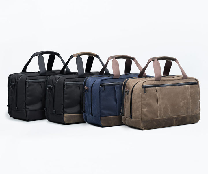 In traditional Waxed Canvas or Ballistic Nylon