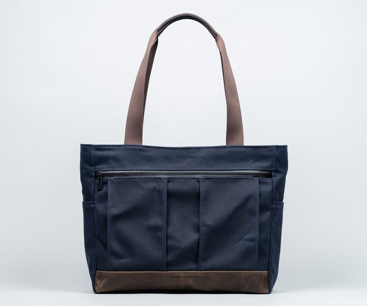Navy Waxed Canvas + Chocolate Leather