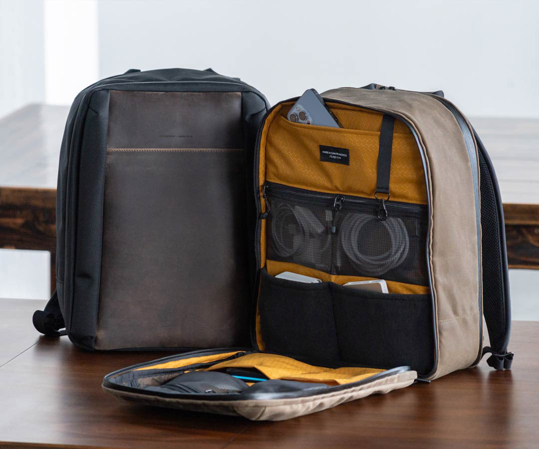 Tech Folio Backpack, Standard Ballistic Nylon w/ Chocolate Leather by WaterField Designs, Mens Leather Backpack, Backpacks Made in USA Tech Folio Backpack, Standard Ballistic Nylon w/ Chocolate Leather by WaterField Designs, Mens Leather Backpack, Backpacks Made in USA