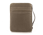 Back pocket for documents.  Strap for holding or slipping onto carry-on handles.