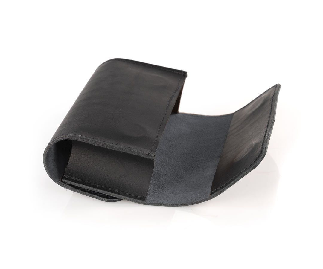 Black leather lined in dark grey Ultrasuede
