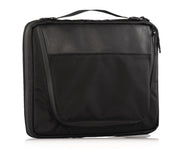 Features full grain leather panel, light webbed handle, two YKK waterproof zippers 