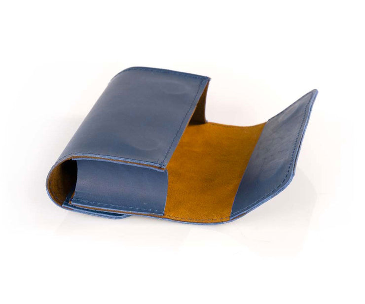 Blue Leather lined in cumin-colored Ultrasuede