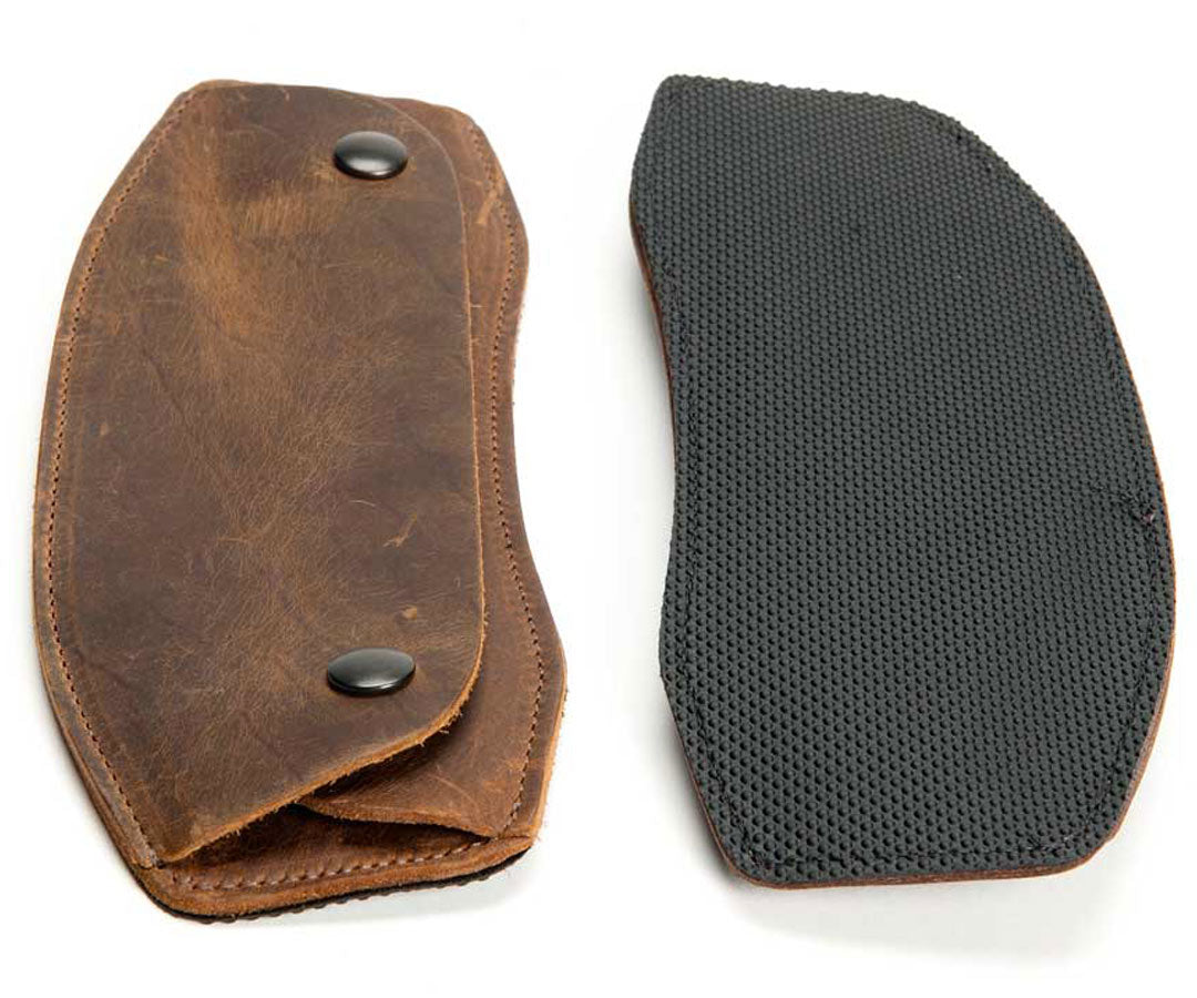 Full-grain leather with no-slip, grippy underside