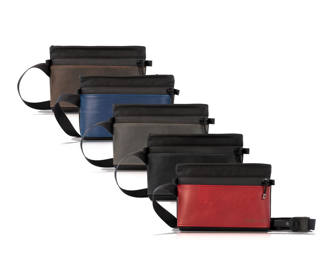 Also available in ballistic nylon with assorted full-grain leather colors