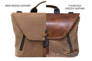 Grizzly leather's beautiful patina (Pictured: Staad Attaché)