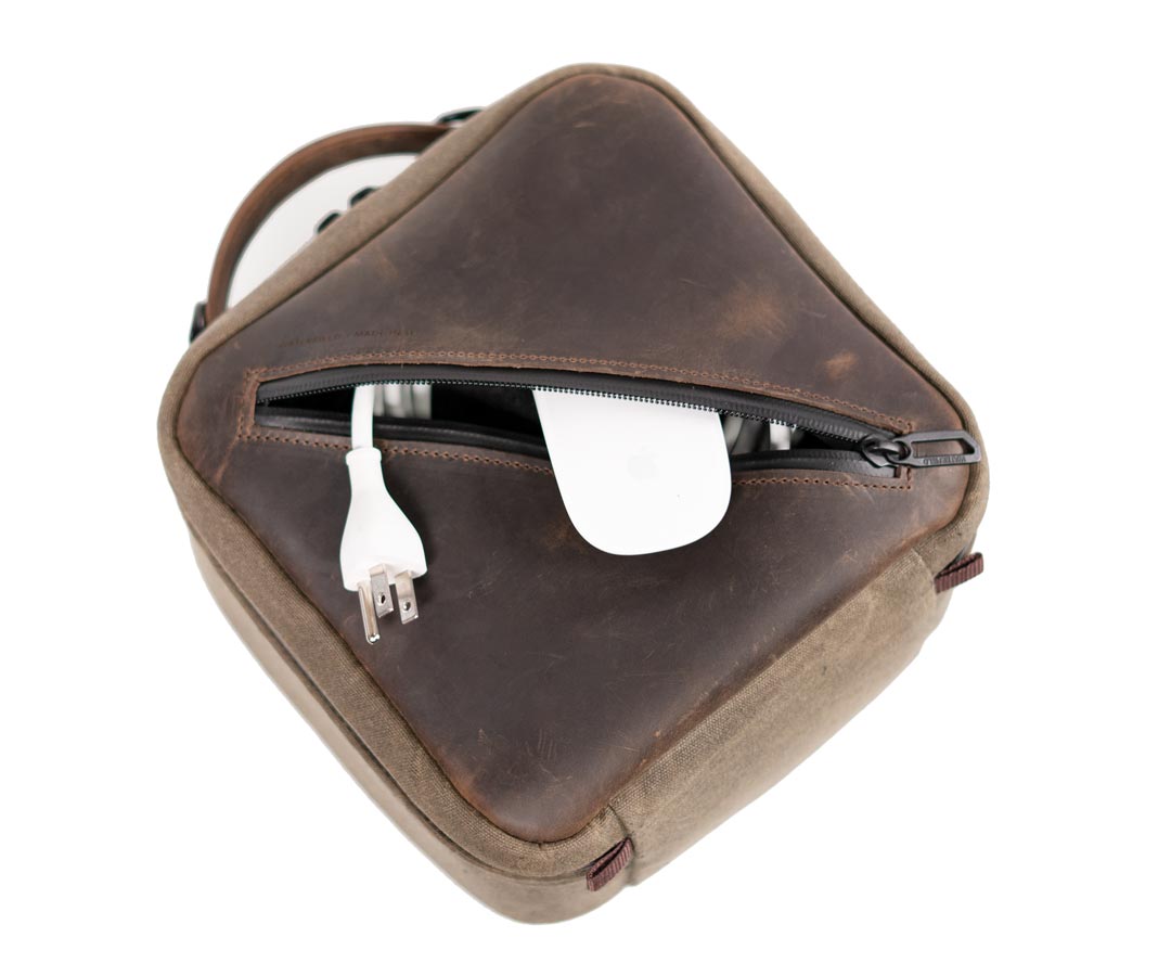 Accessories pocket holds cords and bulky items