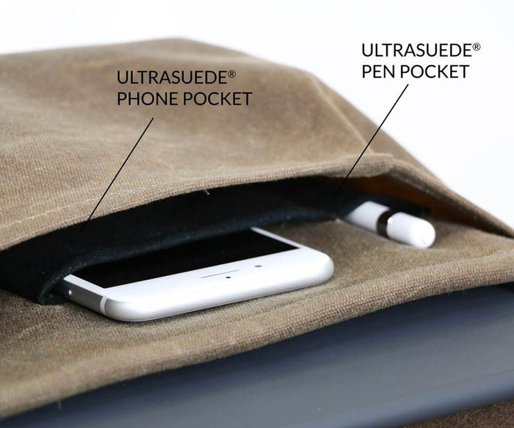 Ultrasuede-lined pockets protect phone & Surface Pen