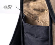 Mesh side pockets secure with magnetic closures