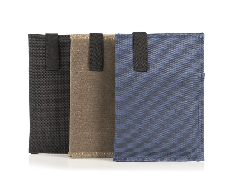 In three textiles: ballistic nylon, waxed canvas, Italian Forza  