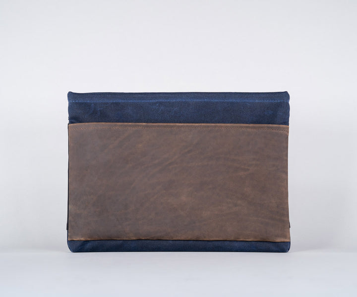 Blue Waxed Canvas with Chocolate Leather